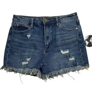 Articles of Society High Rise Denim Shorts Womens 27 Blue Distressed Frayed NWT